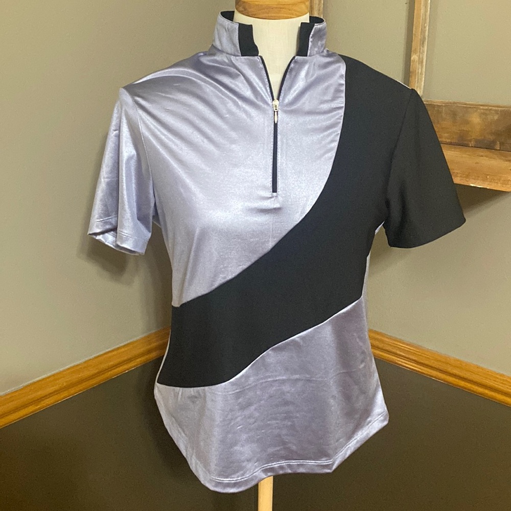 Jamie sadock lavender and black quarter zip short sleeve top size medium